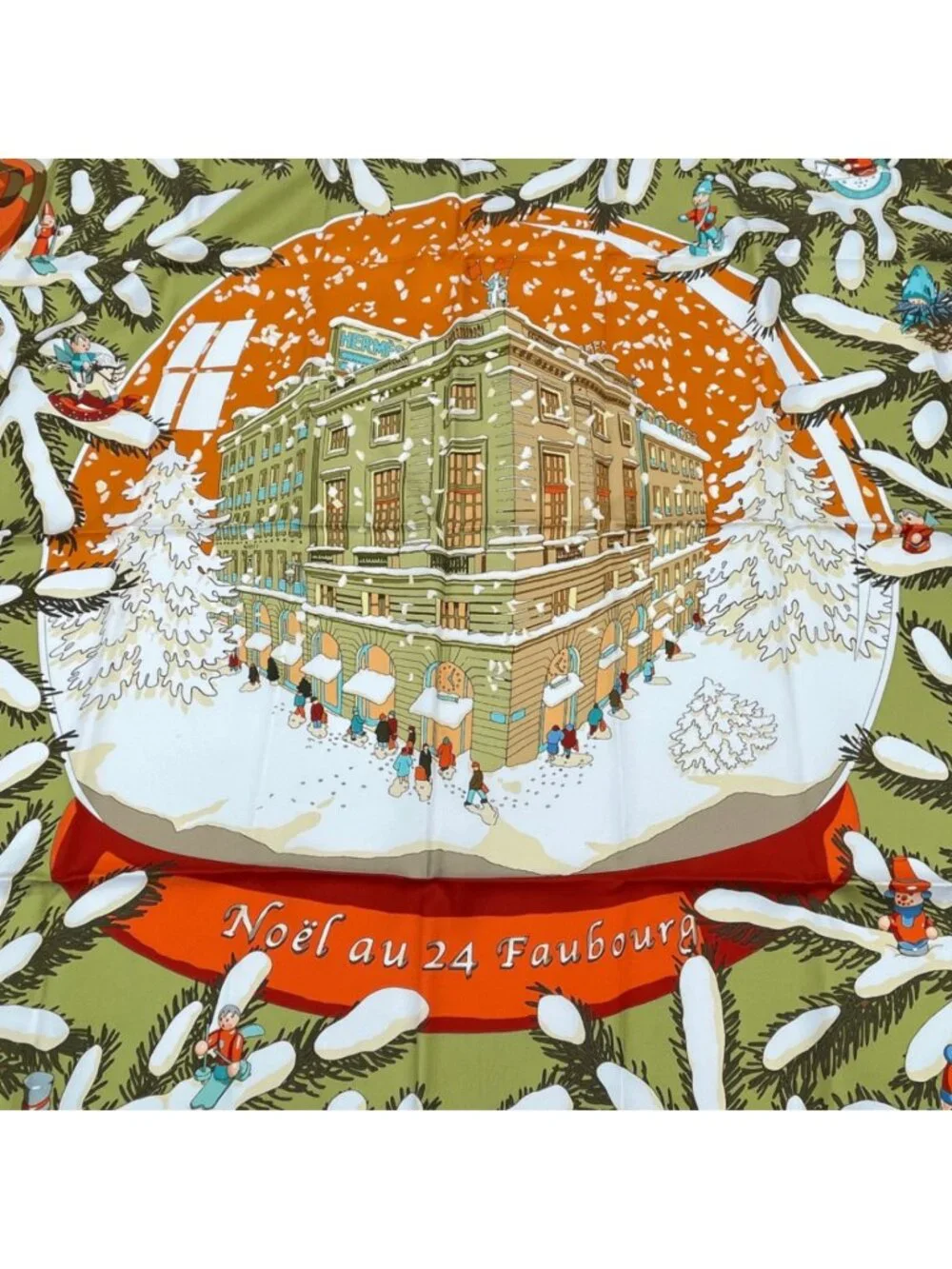Hermes Carre 90 Noel Au 24 Faubourg Christmas At 24 Silk Scarf Orange